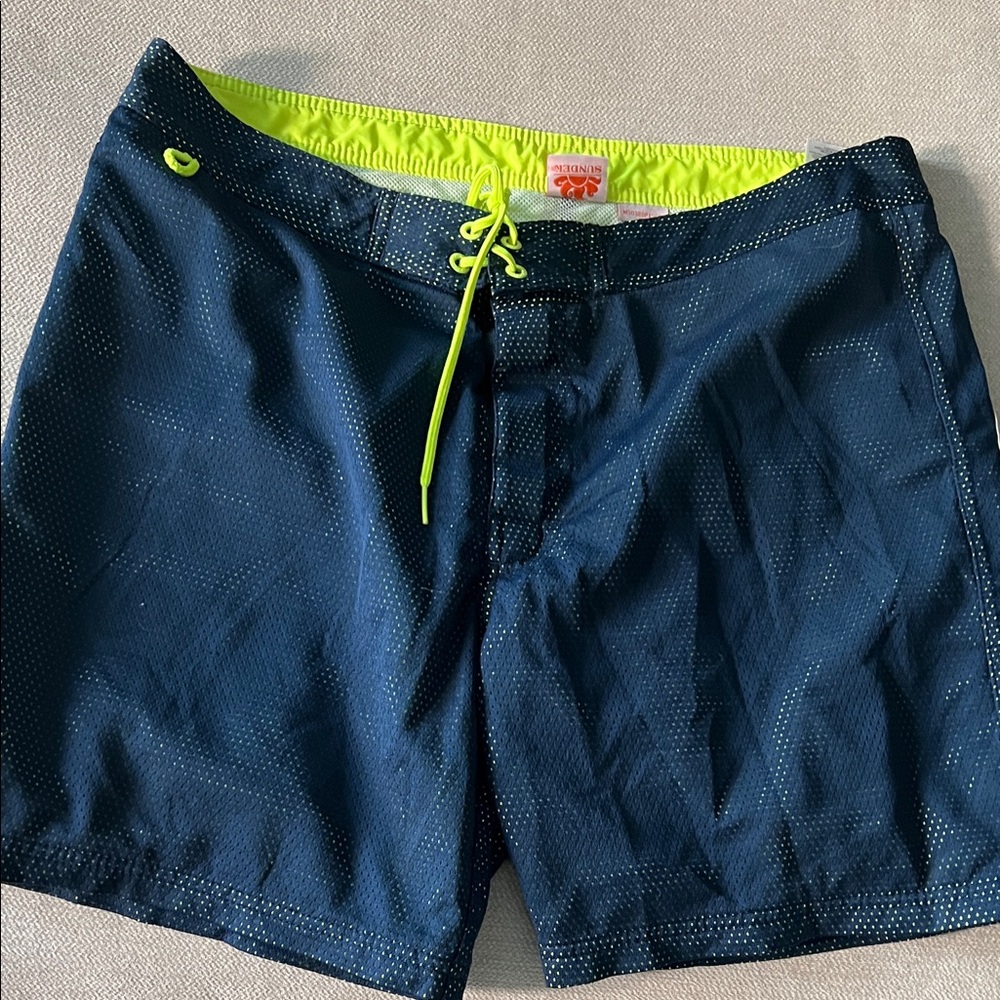Sundek Men's Navy Swim Shorts with Neon Accents